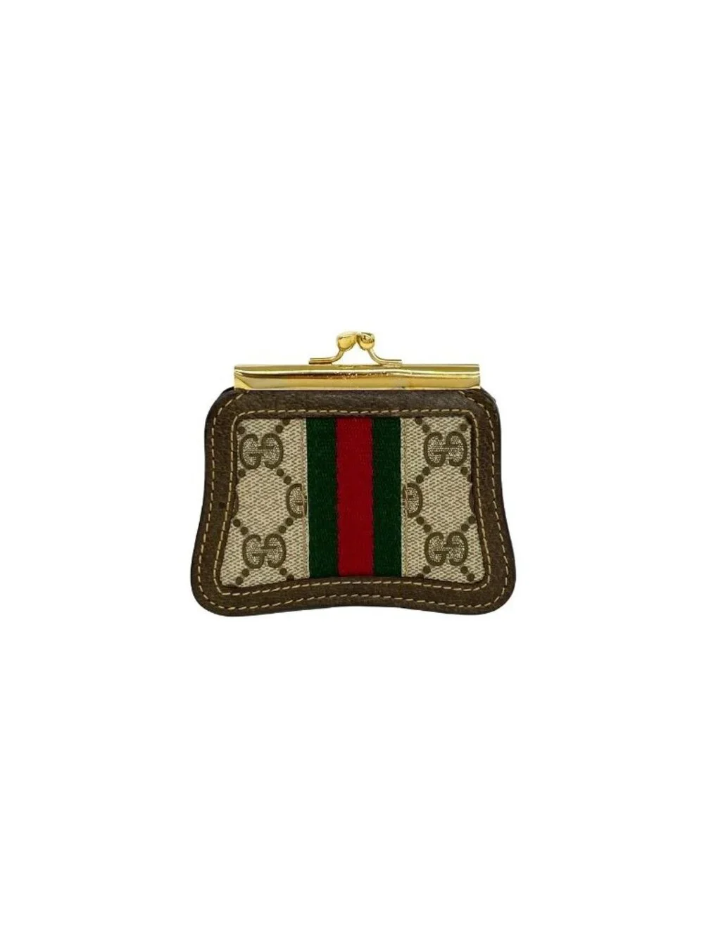 Gucci Vintage Sherry Line GG Logo Pattern Leather Kiss Lock Coin Purse Case - Picture 2 of 7